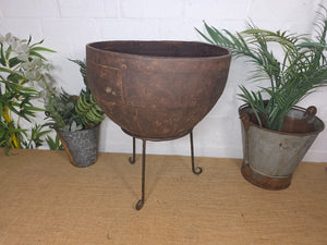 Large Heavy Duty Riveted Iron Indian Kadai Fire Pit Garden Planter Drinks Cooler