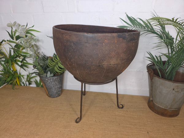 Large Heavy Duty Riveted Iron Indian Kadai Fire Pit Garden Planter Drinks Cooler