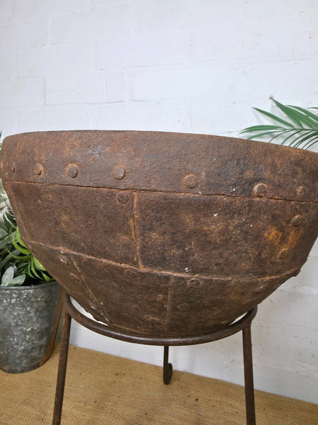 Large Heavy Duty Riveted Iron Indian Kadai Fire Pit Garden Planter Drinks Cooler