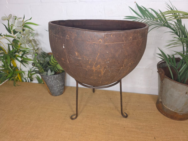 Large Heavy Duty Riveted Iron Indian Kadai Fire Pit Garden Planter Drinks Cooler