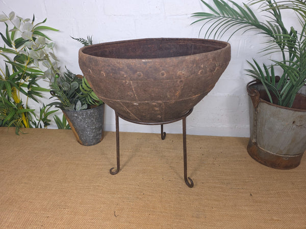 Large Heavy Duty Riveted Iron Indian Kadai Fire Pit Garden Planter Drinks Cooler