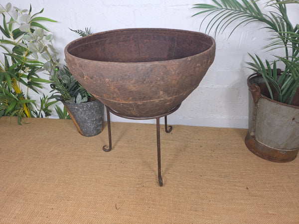 Large Heavy Duty Riveted Iron Indian Kadai Fire Pit Garden Planter Drinks Cooler