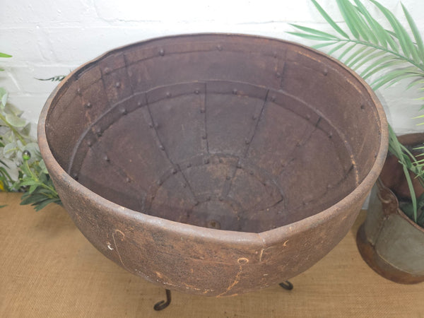 Large Heavy Duty Riveted Iron Indian Kadai Fire Pit Garden Planter Drinks Cooler