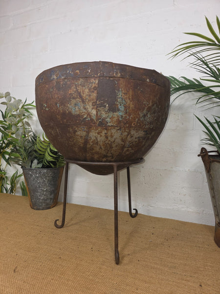 Large Heavy Duty Riveted Iron Indian Kadai Fire Pit Garden Planter Drinks Cooler