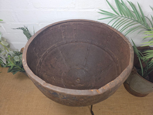 Large Heavy Duty Riveted Iron Indian Kadai Fire Pit Garden Planter Drinks Cooler