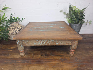 Vintage Antique Rustic Wabi Sabi Primitive Indian Low Wooden Bajot Table
