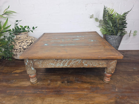 Vintage Antique Rustic Wabi Sabi Primitive Indian Low Wooden Bajot Table