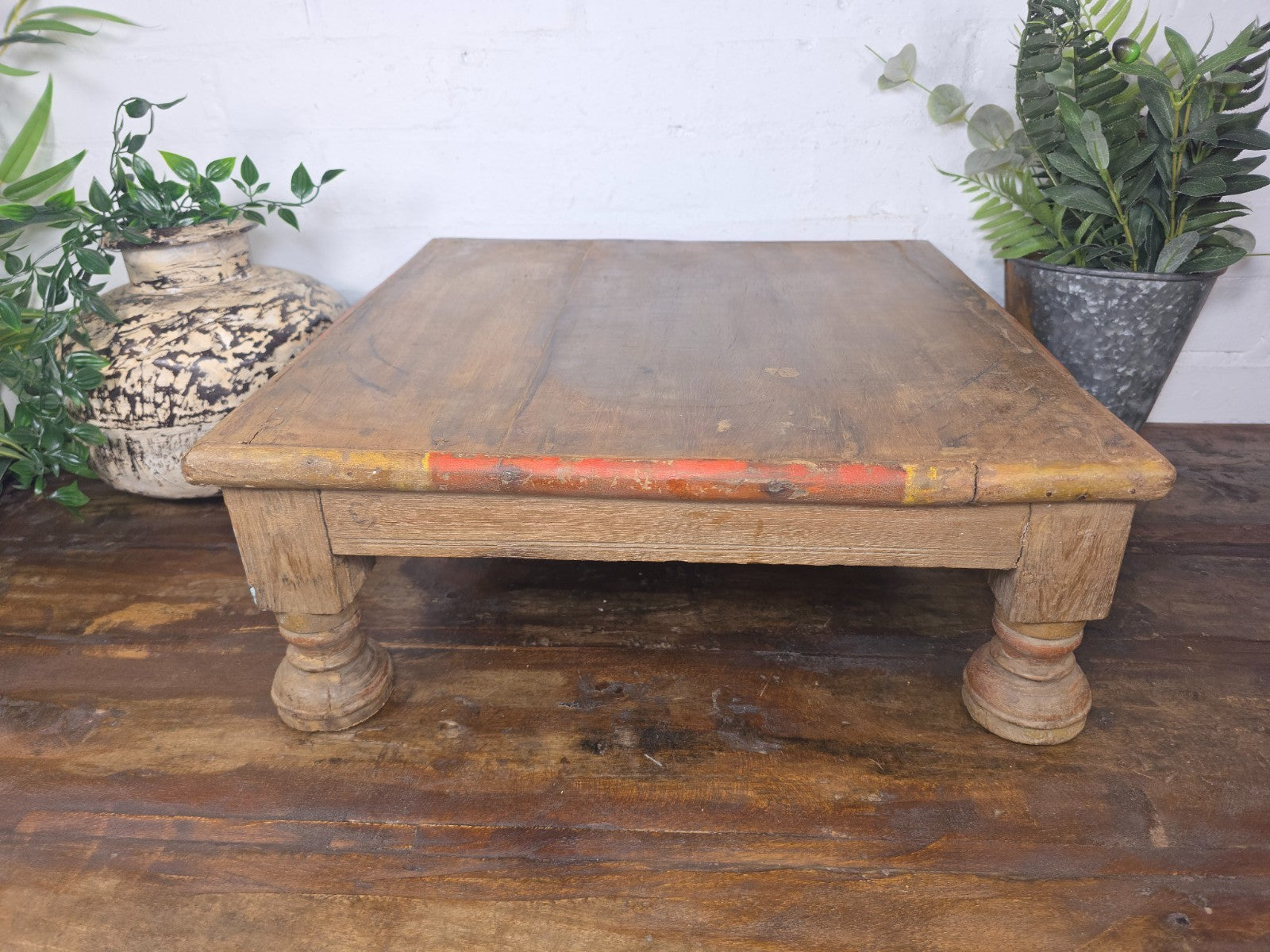 Vintage Antique Rustic Wabi Sabi Primitive Indian Low Wooden Bajot Table