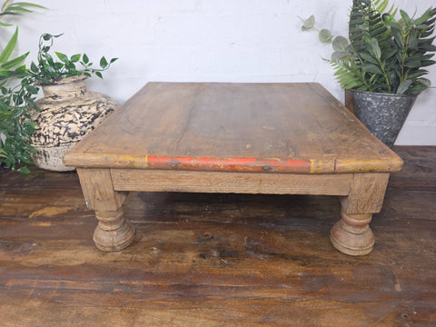 Vintage Antique Rustic Wabi Sabi Primitive Indian Low Wooden Bajot Table