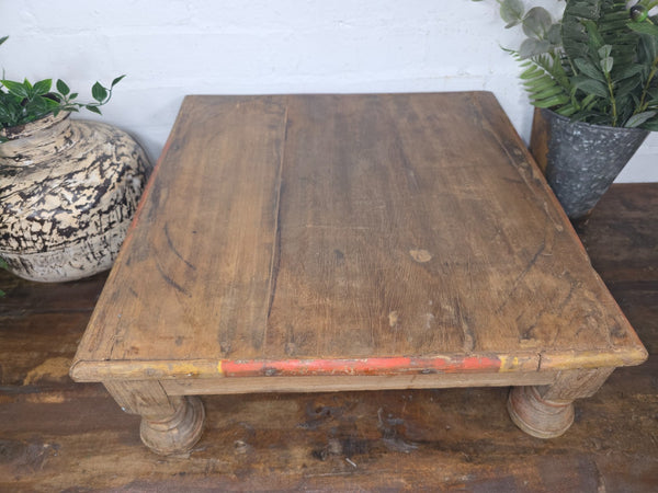 Vintage Antique Rustic Wabi Sabi Primitive Indian Low Wooden Bajot Table