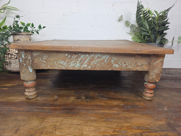 Vintage Antique Rustic Wabi Sabi Primitive Indian Low Wooden Bajot Table