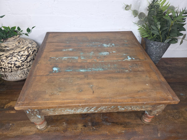 Vintage Antique Rustic Wabi Sabi Primitive Indian Low Wooden Bajot Table