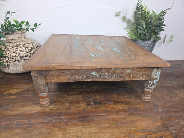 Vintage Antique Rustic Wabi Sabi Primitive Indian Low Wooden Bajot Table