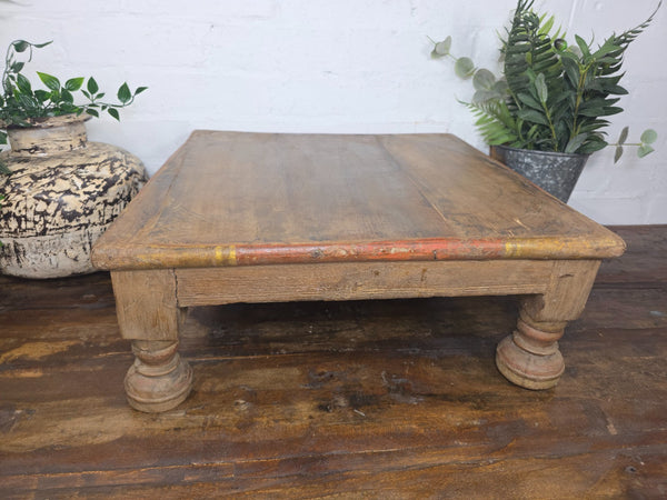 Vintage Antique Rustic Wabi Sabi Primitive Indian Low Wooden Bajot Table