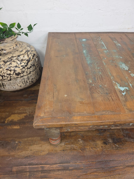 Vintage Antique Rustic Wabi Sabi Primitive Indian Low Wooden Bajot Table