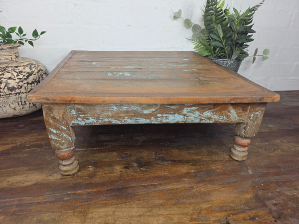 Vintage Antique Rustic Wabi Sabi Primitive Indian Low Wooden Bajot Table