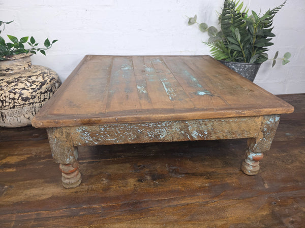 Vintage Antique Rustic Wabi Sabi Primitive Indian Low Wooden Bajot Table