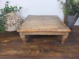 Vintage Antique Rustic Wabi Sabi Primitive Indian Low Wooden Bajot Table
