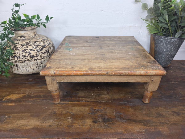 Vintage Antique Rustic Wabi Sabi Primitive Indian Low Wooden Bajot Table