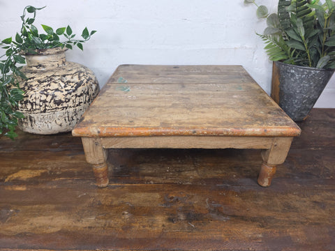Vintage Antique Rustic Wabi Sabi Primitive Indian Low Wooden Bajot Table