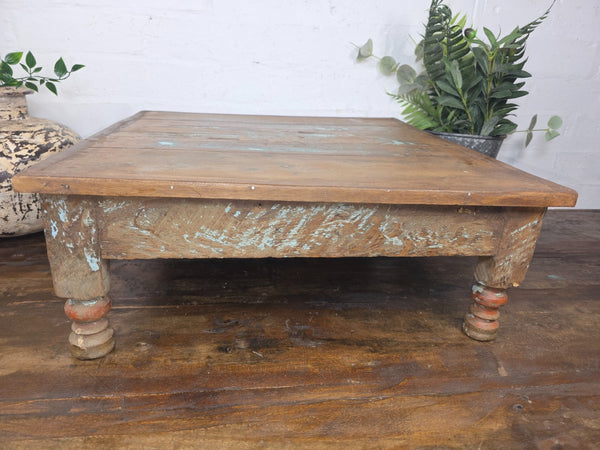 Vintage Antique Rustic Wabi Sabi Primitive Indian Low Wooden Bajot Table