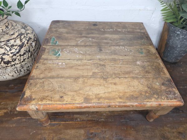 Vintage Antique Rustic Wabi Sabi Primitive Indian Low Wooden Bajot Table