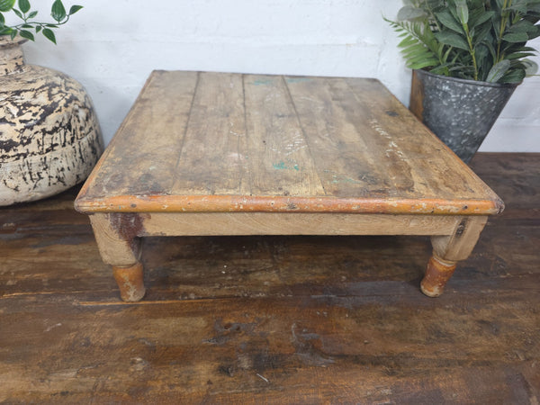 Vintage Antique Rustic Wabi Sabi Primitive Indian Low Wooden Bajot Table