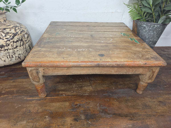 Vintage Antique Rustic Wabi Sabi Primitive Indian Low Wooden Bajot Table