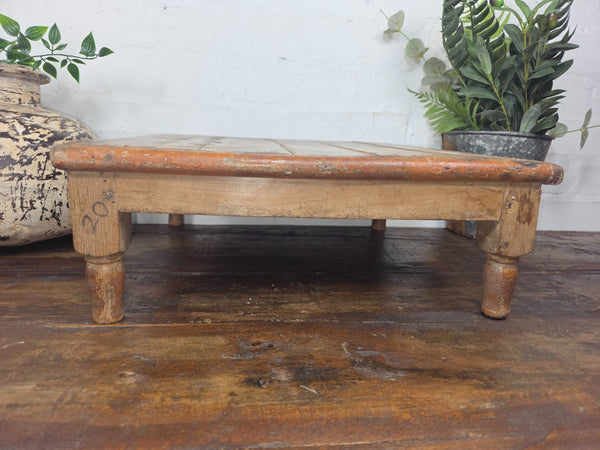 Vintage Antique Rustic Wabi Sabi Primitive Indian Low Wooden Bajot Table