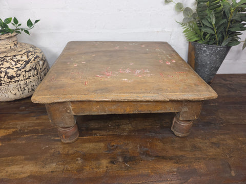 Vintage Antique Rustic Wabi Sabi Primitive Indian Low Wooden Bajot Table
