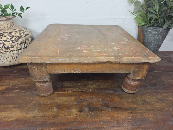 Vintage Antique Rustic Wabi Sabi Primitive Indian Low Wooden Bajot Table