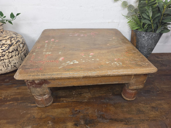 Vintage Antique Rustic Wabi Sabi Primitive Indian Low Wooden Bajot Table