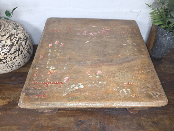 Vintage Antique Rustic Wabi Sabi Primitive Indian Low Wooden Bajot Table