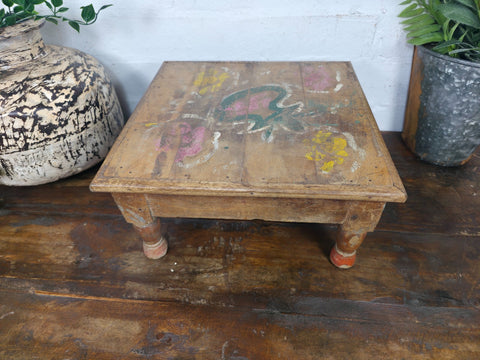 Vintage Antique Rustic Wabi Sabi Primitive Indian Low Wooden Bajot Table