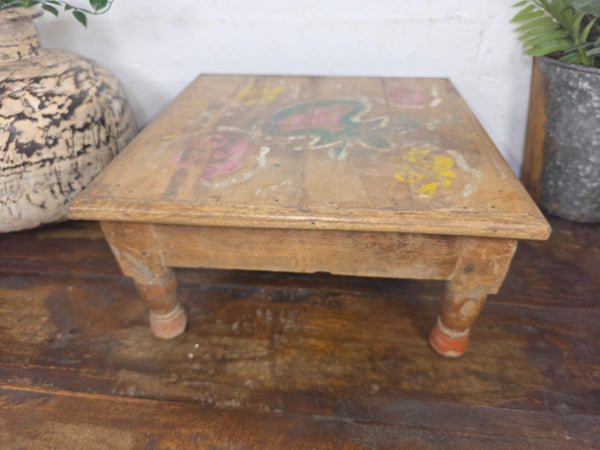 Vintage Antique Rustic Wabi Sabi Primitive Indian Low Wooden Bajot Table