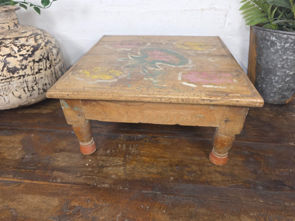 Vintage Antique Rustic Wabi Sabi Primitive Indian Low Wooden Bajot Table