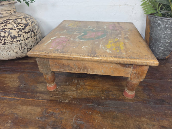 Vintage Antique Rustic Wabi Sabi Primitive Indian Low Wooden Bajot Table