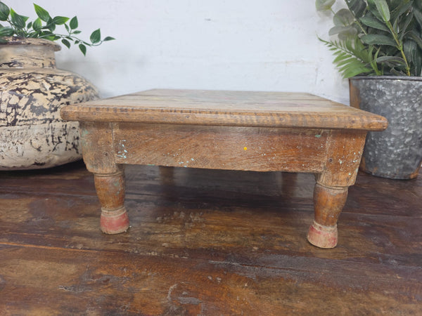 Vintage Antique Rustic Wabi Sabi Primitive Indian Low Wooden Bajot Table
