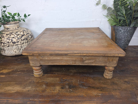 Vintage Antique Rustic Wabi Sabi Primitive Indian Low Wooden Bajot Table