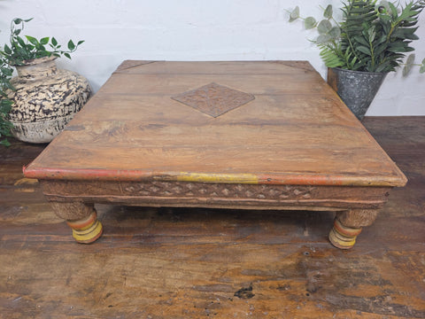 Vintage Antique Rustic Wabi Sabi Primitive Indian Low Wooden Bajot Table