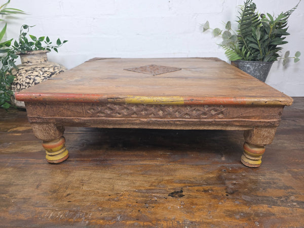 Vintage Antique Rustic Wabi Sabi Primitive Indian Low Wooden Bajot Table