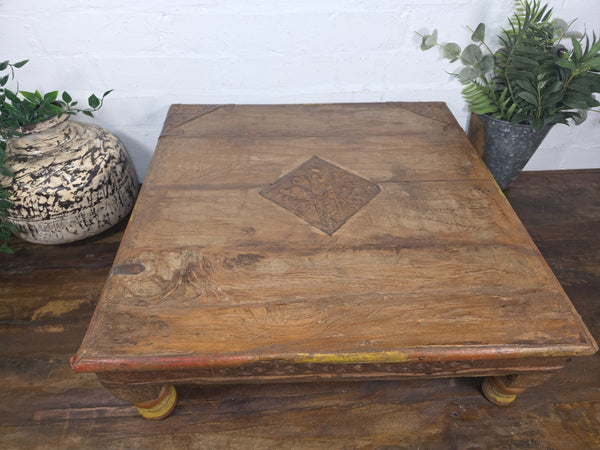 Vintage Antique Rustic Wabi Sabi Primitive Indian Low Wooden Bajot Table