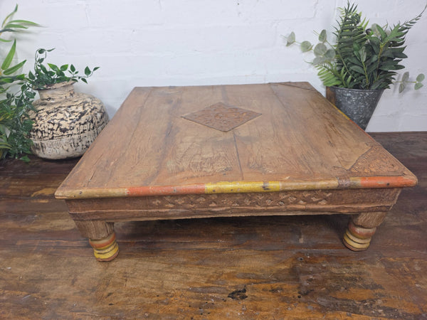 Vintage Antique Rustic Wabi Sabi Primitive Indian Low Wooden Bajot Table