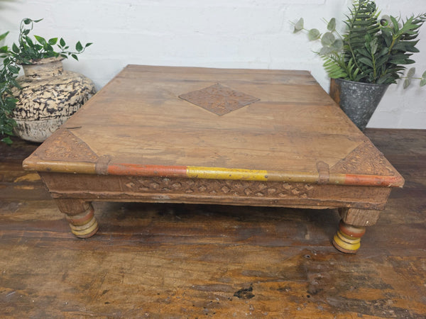 Vintage Antique Rustic Wabi Sabi Primitive Indian Low Wooden Bajot Table