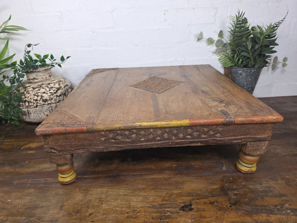 Vintage Antique Rustic Wabi Sabi Primitive Indian Low Wooden Bajot Table
