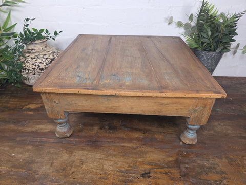 Vintage Antique Rustic Wabi Sabi Primitive Indian Low Wooden Bajot Table
