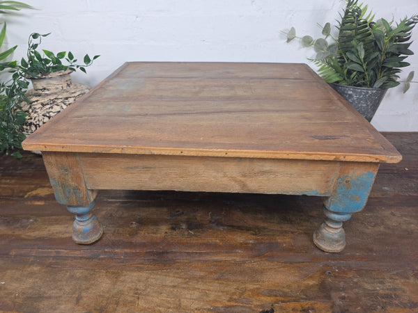 Vintage Antique Rustic Wabi Sabi Primitive Indian Low Wooden Bajot Table