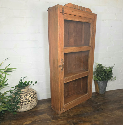 Vintage Indian Colonial Wooden Glazed Shop Display Bathroom Kitchen Wall Cabinet