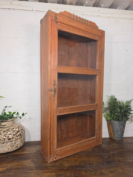 Vintage Indian Colonial Wooden Glazed Shop Display Bathroom Kitchen Wall Cabinet