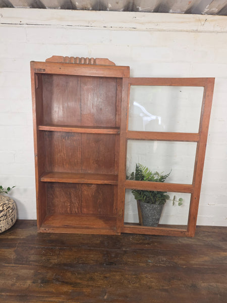 Vintage Indian Colonial Wooden Glazed Shop Display Bathroom Kitchen Wall Cabinet